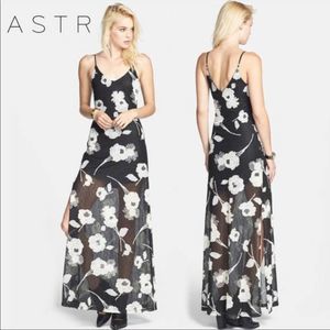 ASTR Floral Embroidered high slit Lace Maxi Dress